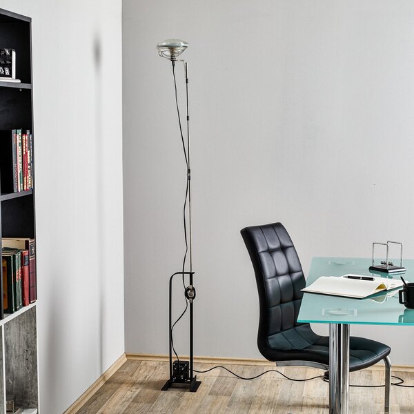 FLOS Подова лампа Toio Limited Edition, черна, метал, 195 cm, Затъмняване, Черен, Дневна/трапезария, Метал, Дизайн