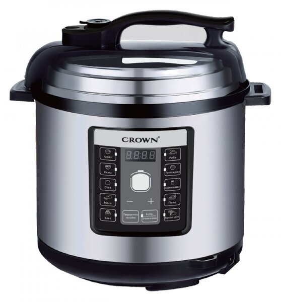 Мултикукър под налягане Crown CPC-506BF, 1000W, 6 л, 11 програми, 95 kPa, Отложен старт, Таймер, LCD, Сребрист/черен