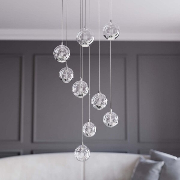 Lucande LED висяща лампа Hayley, Ø 40 cm, 9-свети, хром, стъкло, Металик, Дневна/трапезария, Стъкло, Дизайн