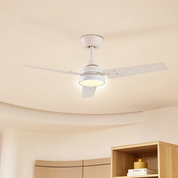 Lindby LED тавански вентилатор Aerallo, бял, CCT, безшумен, Бял, Дневна/трапезария, Метал, Модерен
