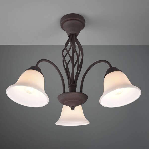 Trio Lighting Осветително тяло за таван Rustica, цвят на ръжда, с три крушки, Затъмняване, Кафяв / ръждив, Дневна/трапезария, Метал, Античен