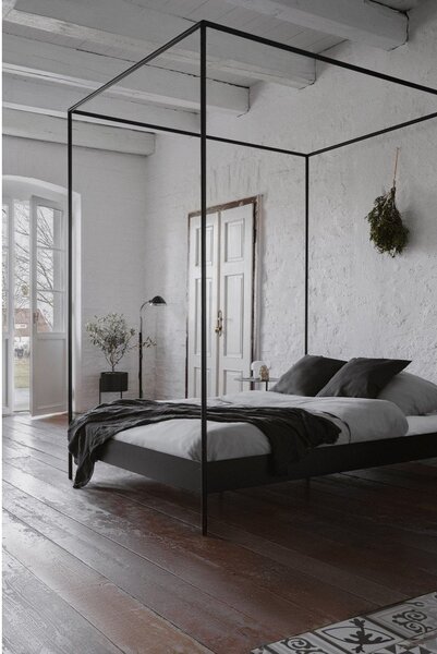 Черно стоманено двойно легло 200x200 cm без табла/с балдахин с включена подматрачна рамка Eton – noo.ma