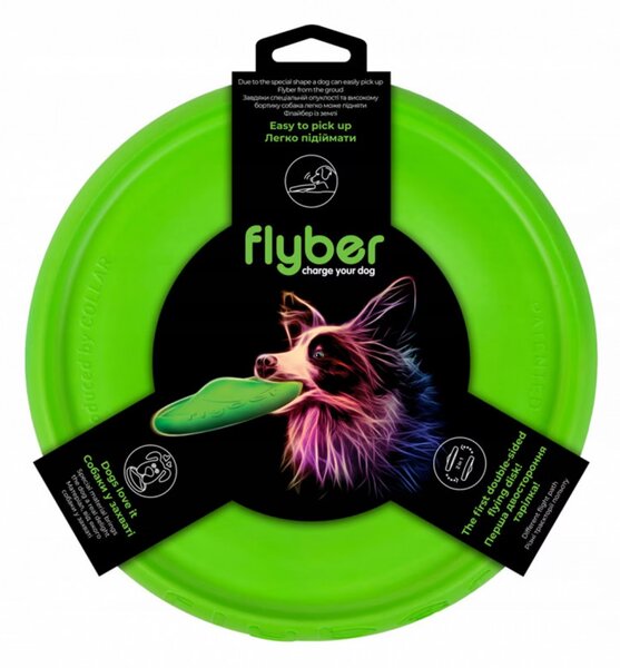 Фризби за кучета Flyber 62175, 22 см, Уникална форма, Безвреден за кучешки зъби, Зелен