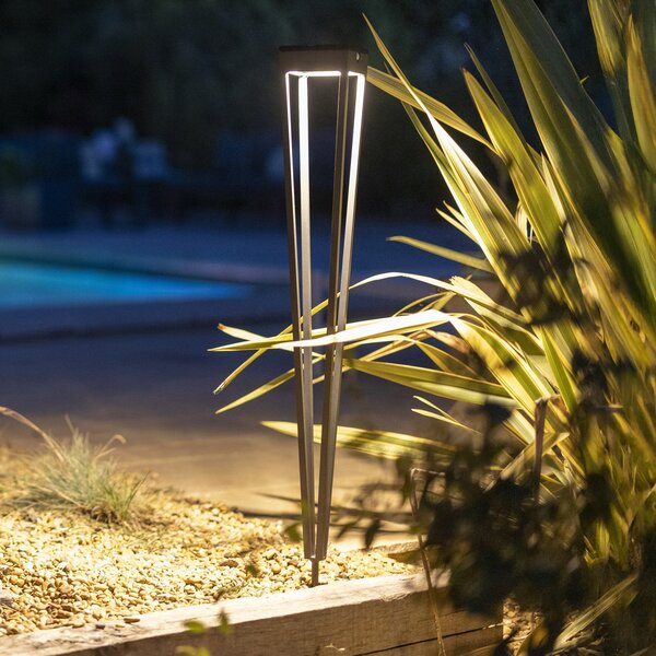 Les Jardins LED соларно фенерче Tinka, сиво, 90 см, шип за земята, Затъмняване, Сив, Метал, Прожектор на открито / забиване в земята