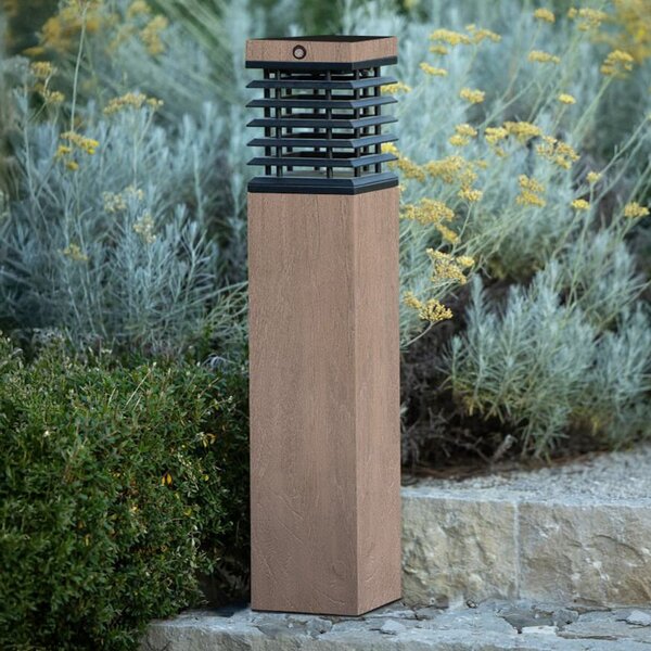 Les Jardins LED слънчева пътека Tekura, сива, дърво, 75 cm, Затъмняване, Дърво, Дървесина, Боларди / пътеки за открито
