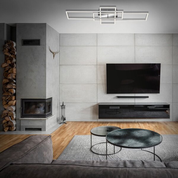 Briloner Таванна лампа Frame rectangular 3light CCT aluminium, Затъмняване, Металик, Дневна/трапезария, Метал, Модерен, Таван с много пламъци
