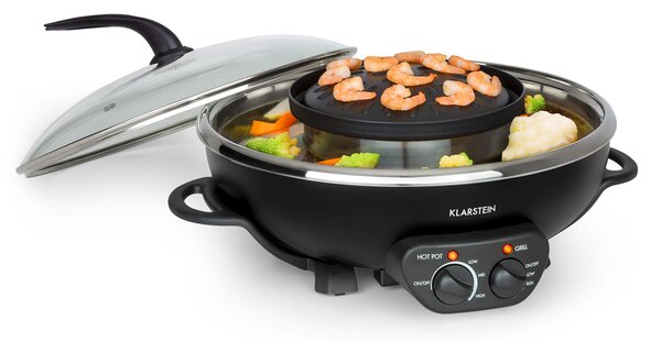 Klarstein Szechuan, 2 в 1 hot pot и плоча за гриловане, обем 5 л, 1350/ 600 W, черен