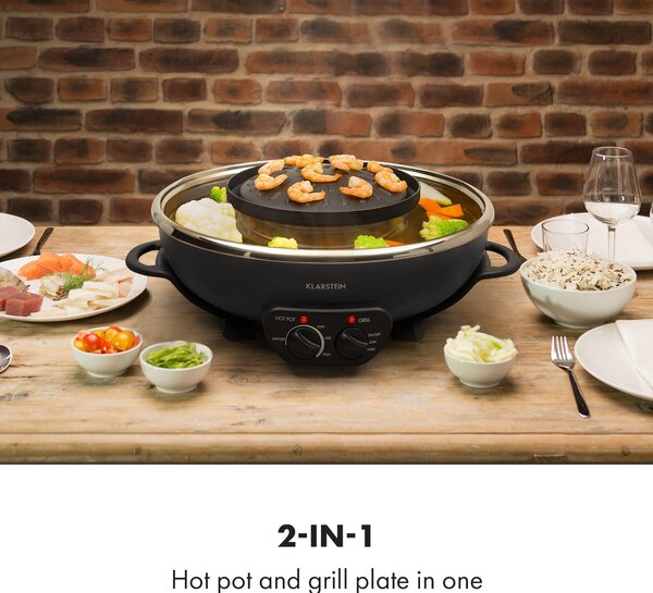 Klarstein Szechuan, 2 в 1 hot pot и плоча за гриловане, обем 5 л, 1350/ 600 W, черен