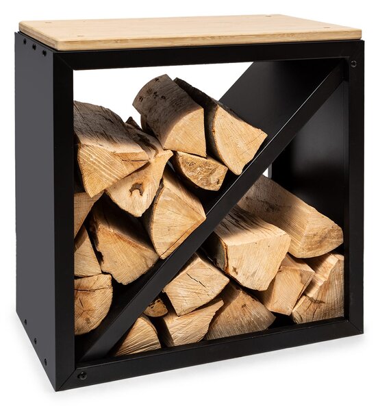 Blumfeldt Kindlewood S Black, стойка за дърво, пейка, 57 × 56 × 36 см, бамбук, цинк