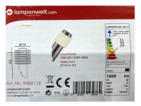 Lampenwelt - LED Екстериорен аплик LED/10W/230V IP44