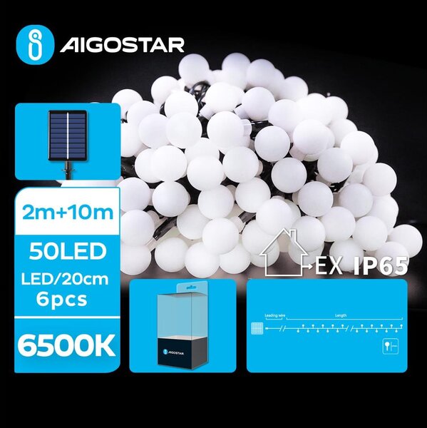 Aigostar - LED соларен декоративен низ 50 LED/8 функции 12м IP65 студена бяла