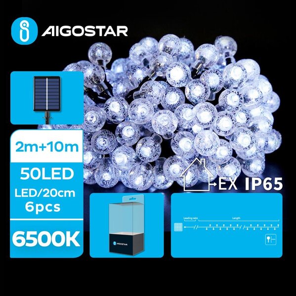 Aigostar - LED соларен декоративен низ 50 LED/8 функции 12м IP65 студена бяла