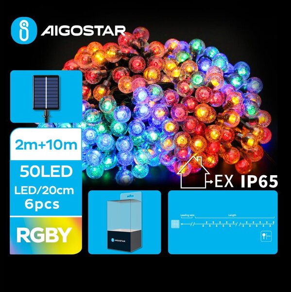 Aigostar - LED соларен декоративен гирлянд 50 LED, 8 функции, 12м, IP65, мултико