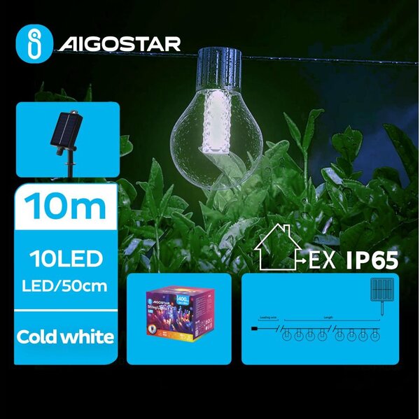 Aigostar - LED соларен декоративен низ 10xLED, 8 функции, 10,5м, IP65, студена б