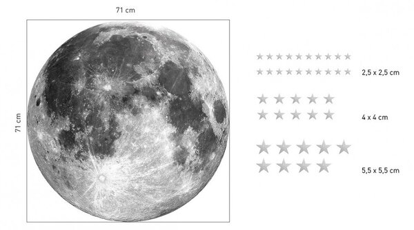 Декоративен стикер за стена Луна със звезди 71 см