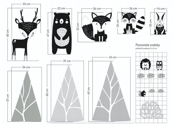 Красив черно-бял стикер за стена Животни в гората