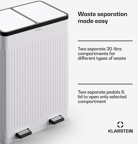 Klarstein Grama 60, кошче за боклук с педали, 60L / 2x30L, безшумно, PP пластмаса, ретро