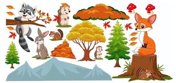 Цветен детски стикер за стена Happy Forest Animals 60 x 120 cm