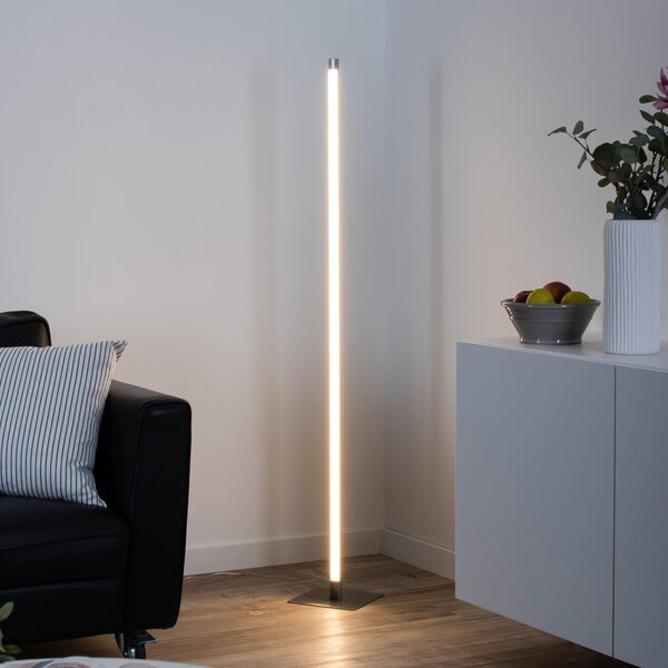 JUST LIGHT. GmbH LED подова лампа Bella, права, квадратна основа, стомана, Затъмняване, Металик, Дневна/трапезария, Алуминий, Модерен