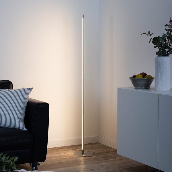 JUST LIGHT. GmbH LED подова лампа Bella, права, квадратна основа, стомана, Затъмняване, Металик, Дневна/трапезария, Алуминий, Модерен