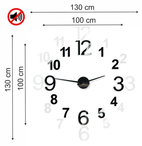 Дизайнерски черен стенен часовник, 130 см