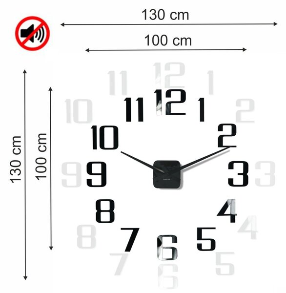 Класически черен самозалепващ се часовник 130 см