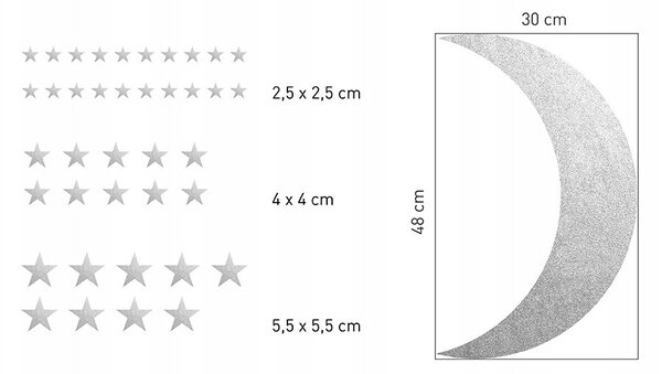 Стикери за стена сребриста луна и звезди 39 бр