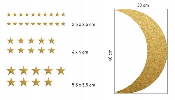 Златни стикери за стена с луна и звезди 39 бр