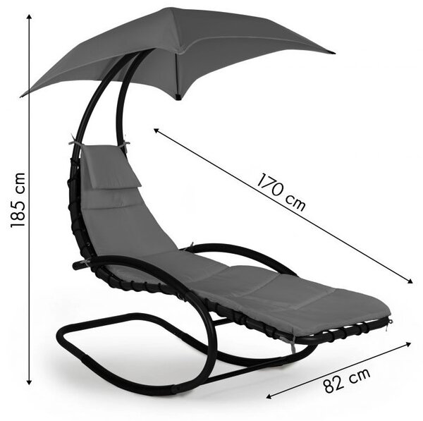 Градински люлеещ се шезлонг с балдахин в сиво