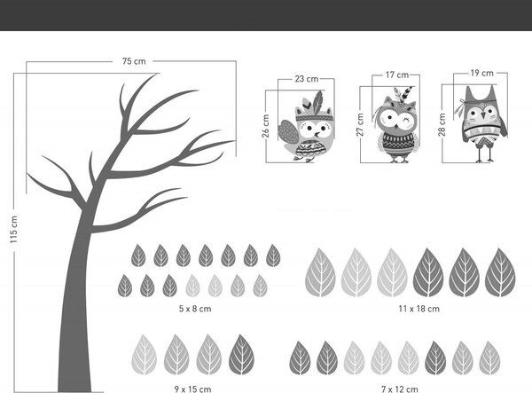 Стикер за стена с цветни сови на дърво в индийски стил 171 x 122 cm