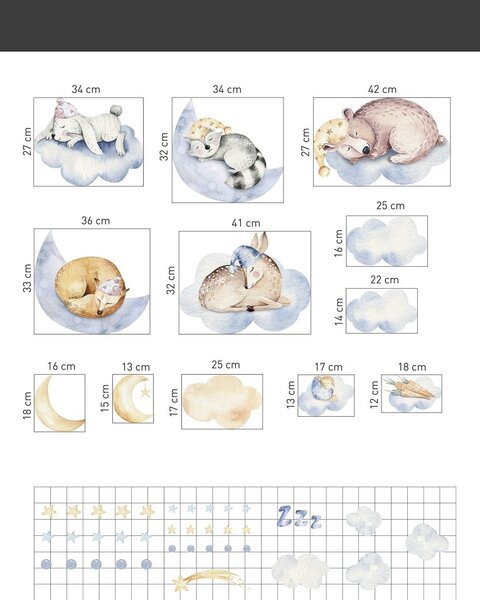 Детски стикер за стена с мотив на животни, спящи върху облак