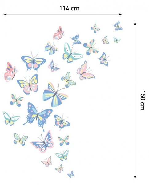 Стикер за стена с пеперуди в красиви пастелни цветове 114 x 150 cm