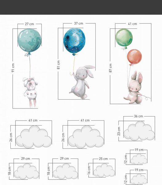 Стикер за стена със зайчета и цветни балони 76 x 200 cm