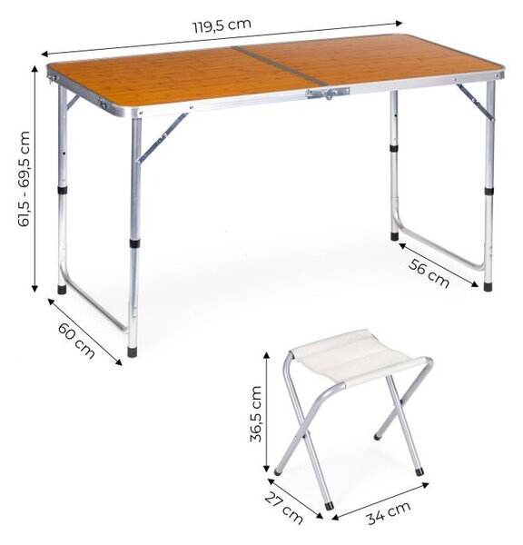 Сгъваема маса за кетъринг 119,5x60 cm дърво с 4 стола