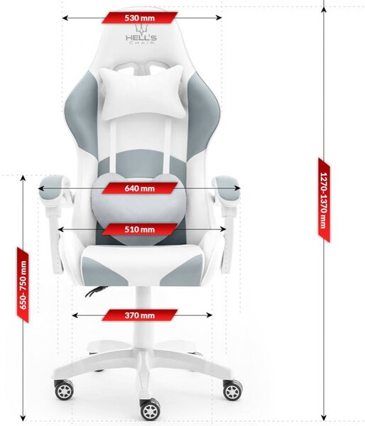 Стилен геймърски фотьойл в бяло-сиво HC RAINBOW