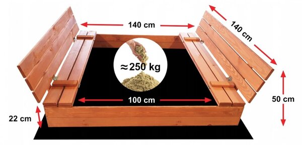 Детски затварящ се пясъчник с пейки 140 x 140 cm импрегниран