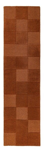 Теракотена ръчно изработена вълнена пътека 60x230 cm Checkerboard – Flair Rugs