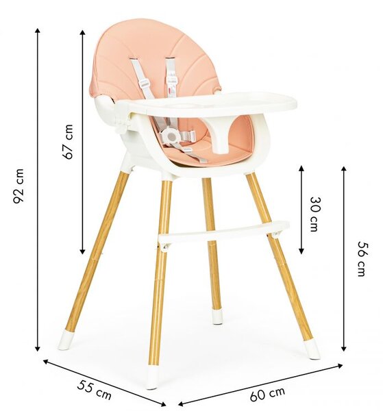 Бебешки розов стол за хранене 2в1
