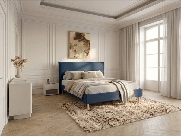Синьо тапицирано двойно легло с решетка 160x200 cm Sary - Bobochic Paris