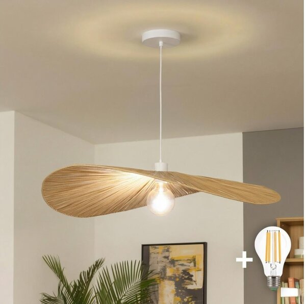 Brilagi - LED полилей на кабел CERIA BOHO 1xE27/40W/230V, диаметър 80 см, рафия