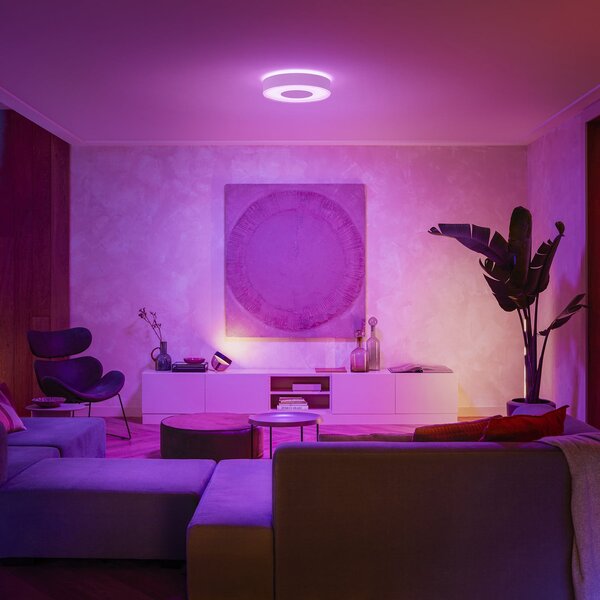 Philips Hue Infuse LED таванска лампа, с регулируема яркост, 38,1 cm, бяла, Затъмняване, Бял, Дневна/трапезария, Метал, Модерен