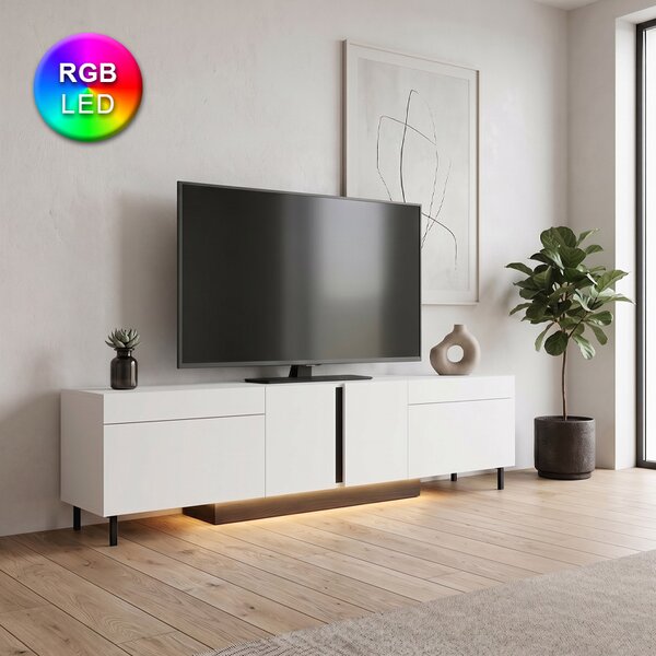 Arlen TopMebel меламинов ТВ шкаф с RGB LED в бял цвят 180x32x50cm