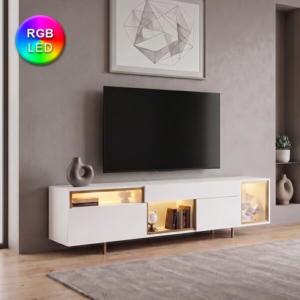 Norm TopMebel меламинов ТВ шкаф с RGB LED в бял - златен цвят 180x32x55cm