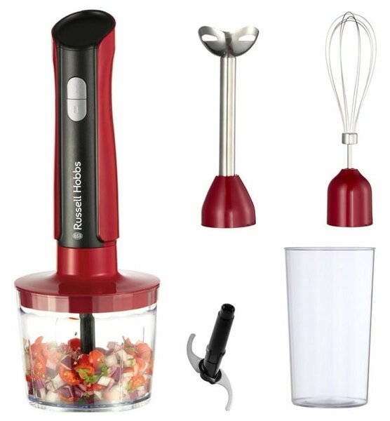Пасатор Russell Hobbs Desire 27140-56, с кана, чопър и бъркалка, 500W, 2 степени на работа, пулс функция, 0.6/0.5 l обем, червен
