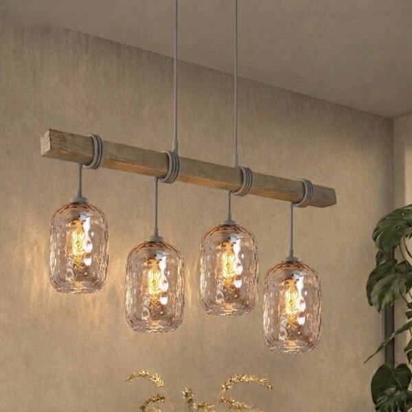 Brilagi - Полилей на кабел WOOD GLASS 4xE27/60W/230V бор/сив/опушено кафяво