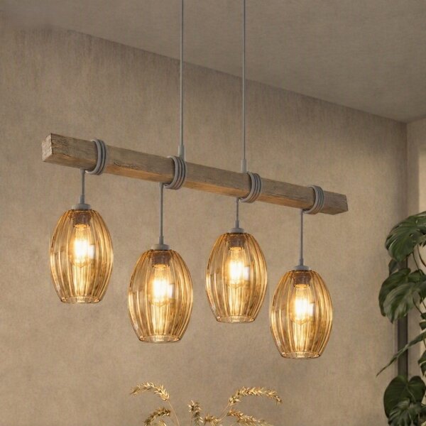 Brilagi - Полилей на кабел WOOD GLASS 4xE27/60W/230V бор/сив/опушено кафяво