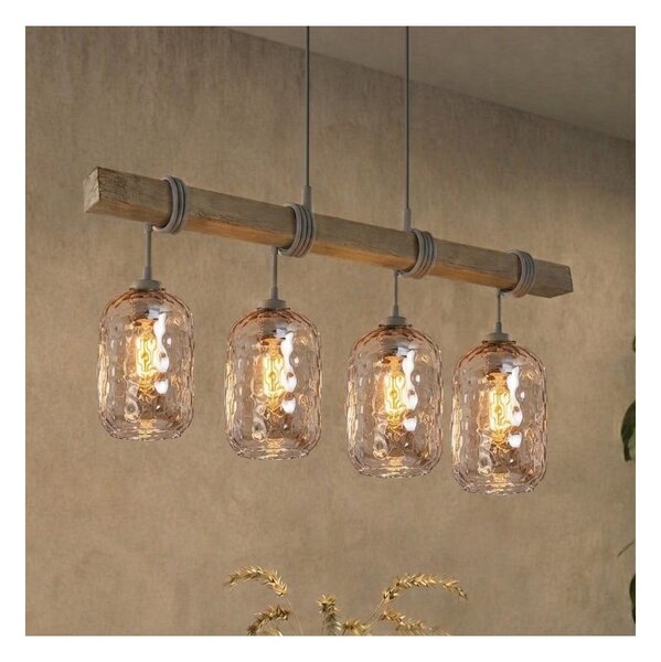 Brilagi - Полилей на кабел WOOD GLASS 4xE27/60W/230V бор/сив/опушено кафяво