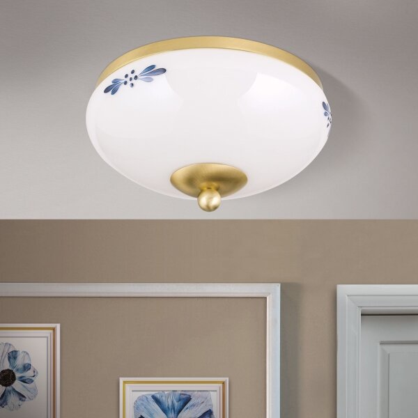 Orion - Плафон LANDHAUS 1xE27/60W/230V Ø 21 cm месинг/бяло/синьо