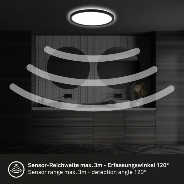 Briloner - LED плафон за баня със сензор MOVE LED/18W/230V IP44 Ø 29 см черен