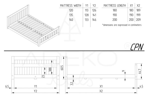 Детско легло от борова дървесина в естествен цвят 120x200 cm CPN - Adeko